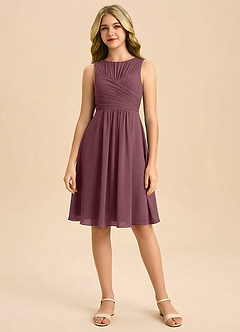 Azazie Skyla Junior Jurk van Chiffon met A-Lijn Geplooid Sangria image3