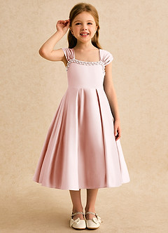 Azazie Yosemite Jurken voor bloemenmeisjes Baljurk Jurk van Mat Satijn Sweetheart Halslijn Blozend Roze image5