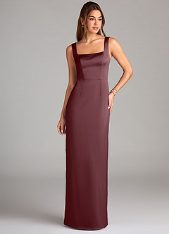 Azazie Flori Bridesmaid Dresses Sangria Sheath Side Slit Stretch Satin Dress image1