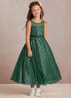 Azazie Siwa Flower Girl Dresses Dark Green A-Line Beaded Tulle Dress image2