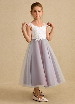 Azazie Momo Blumenmädchenkleider A-Linie Spitze Kleid Elfenbein Merlot image5