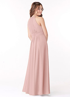 Azazie Bonnie Junior Powder Pink A-Line Pleated Chiffon Dress image3