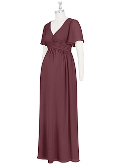 Azazie Verna Maternity Bridesmaid Dresses A-Line V-Neck Ruched Chiffon Floor-Length Dress image9