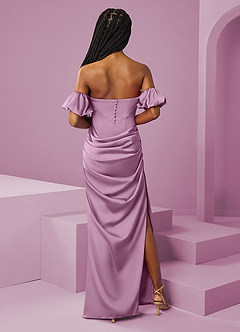 Barbie ♥ Azazie Robes de demoiselle d'honneur Robe Fourreau Convertible en Satin extensible Épaule décolletée Glycine image9