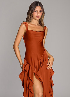 Azazie Sloane Bridesmaid Dresses Paprika A-Line Sweetheart Neckline Stretch Satin Dress image5