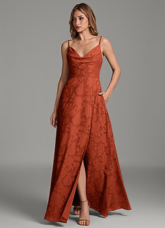 Azazie Sarella Bridesmaid Dresses Auburn A-Line Pleated Floral Burnout Dress image1