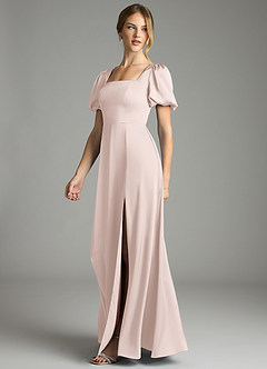 Azazie Fyona Suknie dla druhen Linia A Pofałdowany Satyna elastyczna Do ziemi Sukienka image10