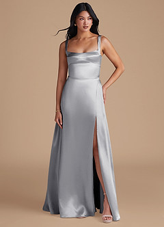 Azazie Hope Robes de demoiselle d'honneur Robe Trapèze en Satiné métallisé avec poches Argent image5