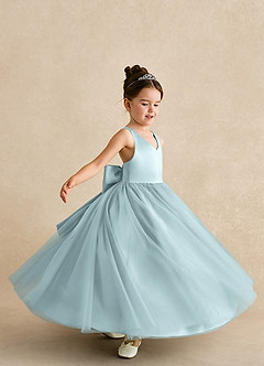 Azazie Peanut Flower Girl Dresses Mist A-Line Strap Tulle Dress image5