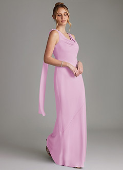 Azazie Essence Bridesmaid Dresses Candy Pink Sheath Chiffon Dress image5
