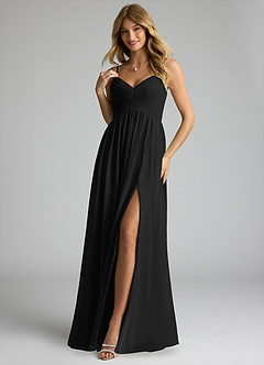 Azazie Alia Bridesmaid Dresses Black A-Line Pleated Chiffon Dress image3