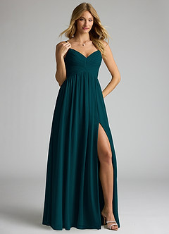 Azazie Alia Bridesmaid Dresses Pine A-Line Pleated Chiffon Dress image4