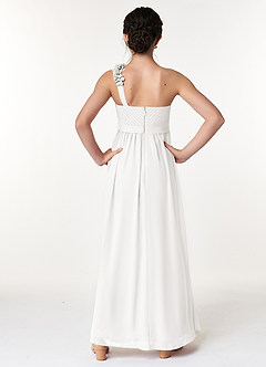 Azazie Flower Junior Robe Trapèze en Mousseline de soie Plissée Blanc image2