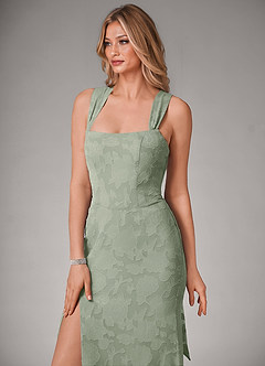 Azazie Luci Bridesmaid Dresses Agave Mermaid Pleated Floral Burnout Convertible Dress image4