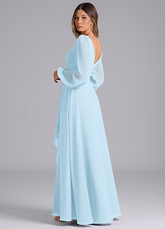 Azazie Omari Bridesmaid Dresses Sky Blue A-Line Long Sleeve Chiffon Dress image2