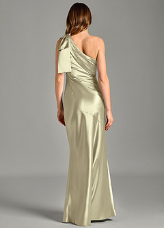 Azazie Yuanna Bridesmaid Dresses Moss Green Mermaid One Shoulder Metallic Satin Dress image6