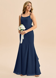 Azazie Lioren Junior Dark Navy Mermaid Bow Chiffon Dress image4