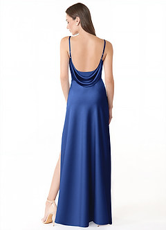 Azazie Alaija Bridesmaid Dresses Royal Blue Mermaid Side Slit Stretch Satin Dress image4