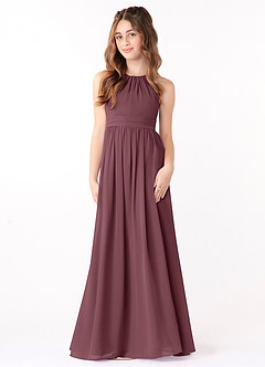Azazie Jaylah Junior Sangria A-Line Ruched Chiffon Dress image2