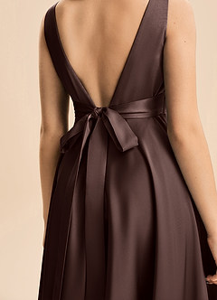 Azazie Gabby Junior Linia A Pofałdowany Satyna elastyczna Długość podłogi Młodsza druhna Sukienka image2