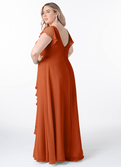 Azazie Omari Vestidos de damas de honor Vestido de Naranja Quemada de Gasa de Corte en A image8