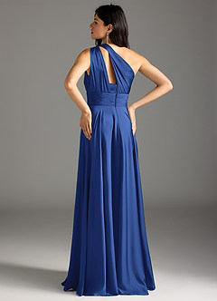 Azazie Charlize Vestidos de damas de honor Vestido de Azul Real de Satén Elástico de Corte en A con Hombro unilateral image6