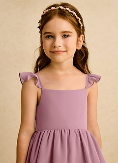 Azazie Boba Flower Girl Dresses Vintage Mauve A-Line Square Neckline Chiffon Dress image8
