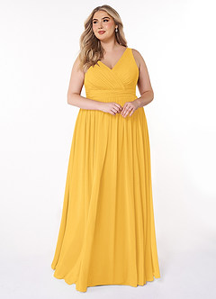 Azazie Kora Bridesmaid Dresses Marigold A-Line Pleated Chiffon Dress image10