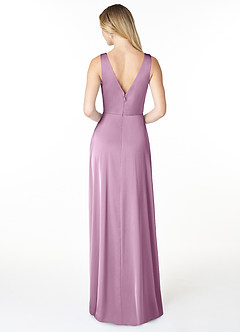 Azazie Nelly Bridesmaid Dresses Wisteria A-Line V-Neck Pleated Stretch Satin Dress image2
