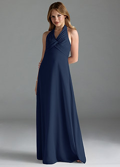 Azazie Tessie Junior Dark Navy A-Line Pleated Chiffon Dress image1