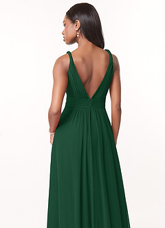 Azazie Maren Robes de demoiselle d'honneur Robe Trapèze en Mousseline de soie Plissée Vert Foncé image5