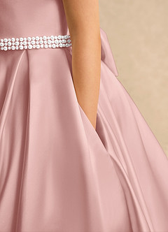 Azazie Gabriella Flower Girl Dresses Rose Gold Ball-Gown with Sleeves Matte Satin Dress image6