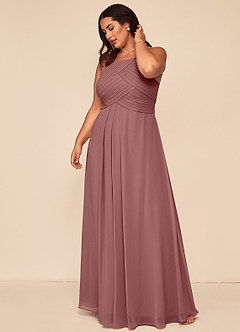 Azazie Ginger Bridesmaid Dresses Desert Rose A-Line Halter Pleated Chiffon Dress image12
