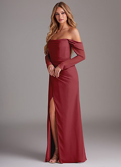 Azazie Hallie Bridesmaid Dresses Pomegranate Mermaid Long Sleeve Chiffon Dress image3