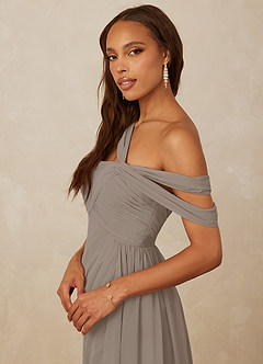 Christian Siriano Bridal for Azazie 1014 Bridesmaid Dresses Taupe A-Line Off the Shoulder Chiffon Dress image2