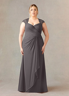 Azazie Birdie Abiti per la Madre della Sposa Abito A-Line in Chiffon con Scollo Queen Anne e Paillettes Grigio Acciaio image7