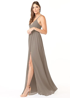 Azazie Aaida Brautjungfernkleider A-Linie Korsett Chiffon Kleid Taupe image4