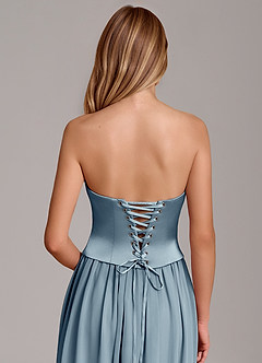 Azazie Cadence Bridesmaid Dresses Dusty Blue A-Line Corset Stretch Satin Convertible Dress image6