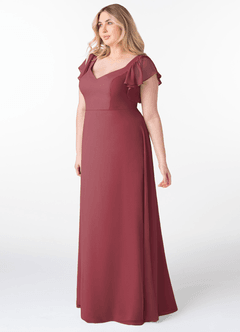 Azazie Syenna 신부 들러리 드레스 A라인 셔링 쉬폰 바닥 길이 드레스 image8