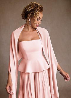 Azazie Josabeth Mère de la mariée Robes Robe Trapèze en Mousseline de soie Plissée Rose Pâle image7