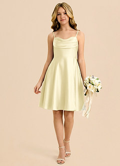 Azazie Bear Junior Lemon Sorbet A-Line Sweetheart Neckline Stretch Satin Dress image1