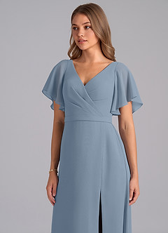 Azazie Ambrosia Bridesmaid Dresses Dusty Blue A-Line Pleated Chiffon Dress image7