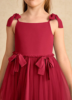 Azazie Jaci Blumenmädchenkleider A-Linie Spaghetti Riemen Chiffon Kleid Scharlachrot image7