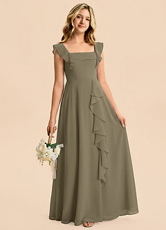 Azazie Nori Junior Willow Green A-Line Ruched Chiffon Dress image3