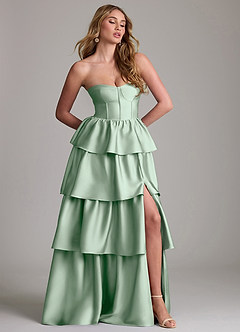 Azazie Faye Bridesmaid Dresses Agave A-Line Ruched Stretch Satin Dress image4