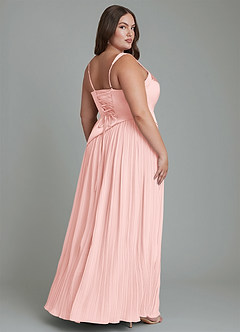 Azazie Stephanie Robes de demoiselle d'honneur Robe Trapèze en Satin extensible Plissé Rose Poudré image8