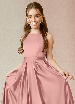 Azazie Arianthe Junior Rosette A-Line with Pockets Stretch Satin Dress image5