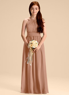 Azazie Malone Junior Robe Trapèze en Mousseline de soie Plissée Champagne Rosé image3