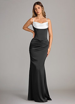 Azazie Sorrel Bridesmaid Dresses Ivory Black Mermaid Strapless Stretch Satin Convertible Dress image6