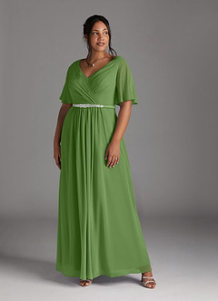 Azazie Tricia Abiti per la Madre della Sposa Abito A-Line in Chiffon con Scollo a V a Pieghe Basilico image8